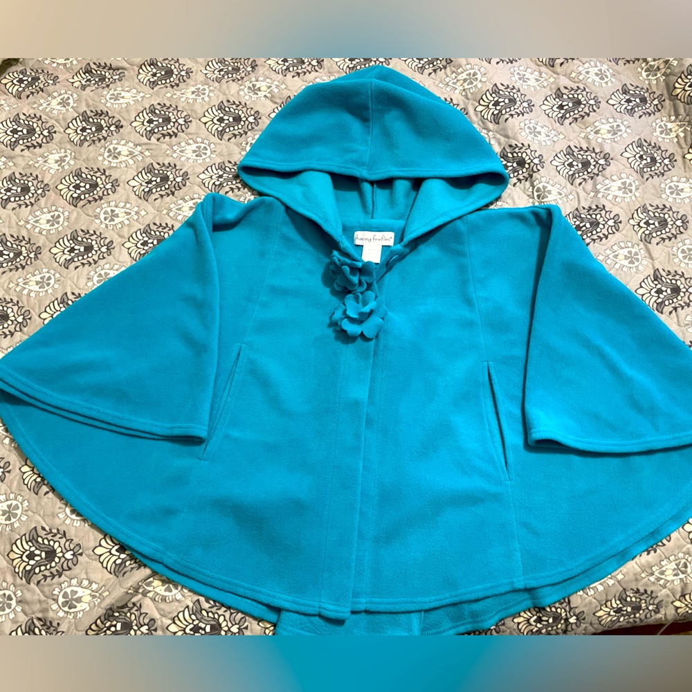 Chasing Fireflies Fleece cape.Turquoise. Size 10/12. Gently used. Smoke/Pet free